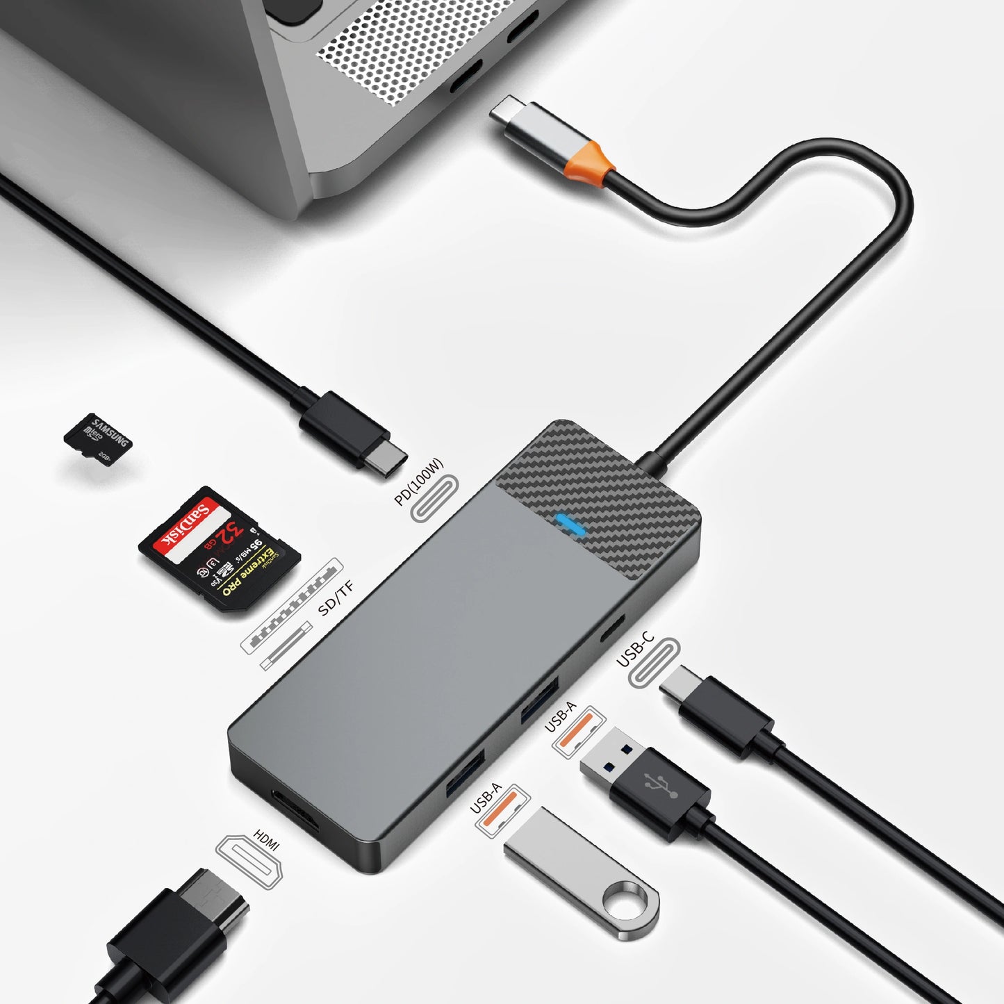 Hub USB‑C 7‑en‑1 WiWU Linker 721 HDMI 4K, USB 3.0, lecteur SD/TF et Power Delivery 100 W