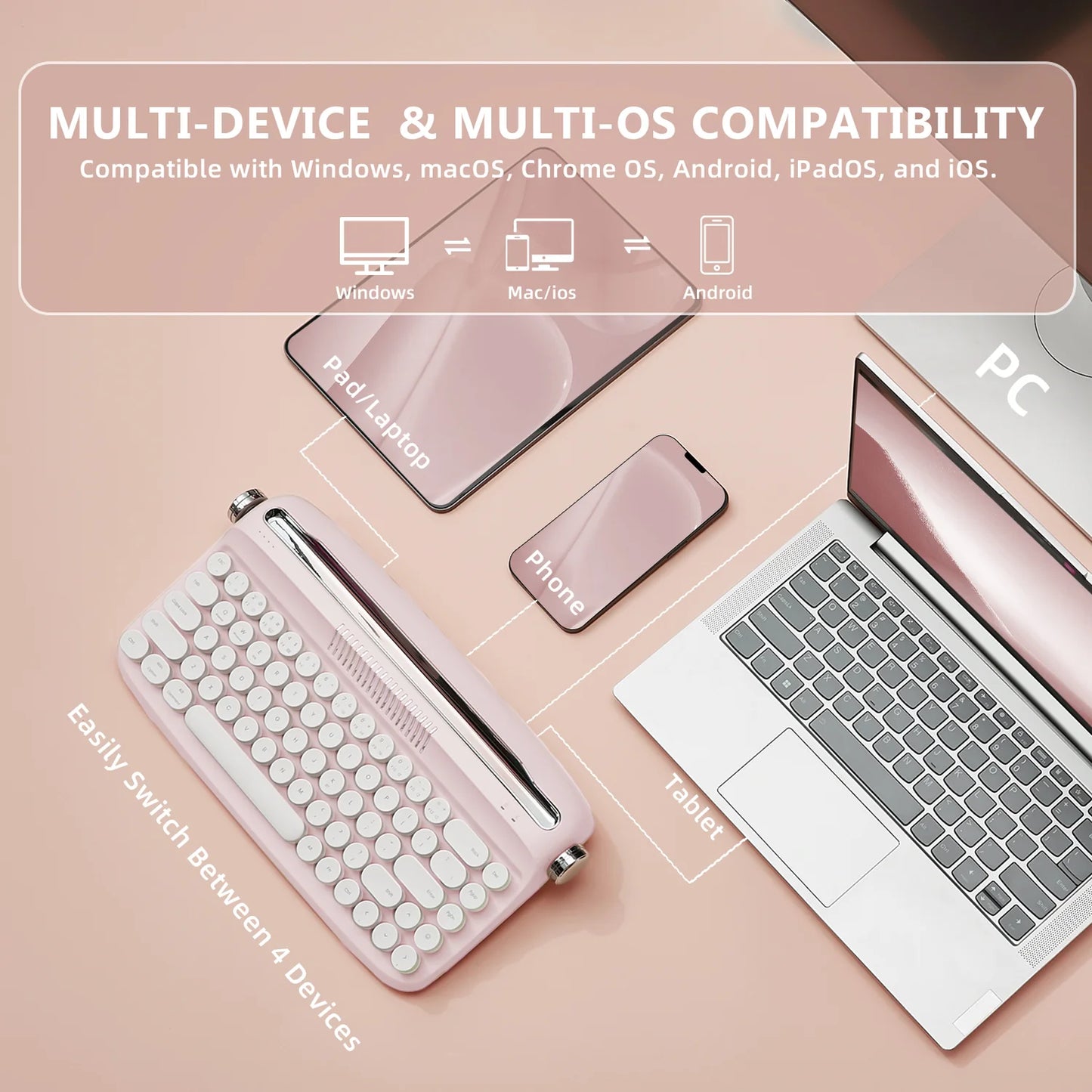 Clavier ACTTO B303 Rétro | Style Machine à écrire – Sans Fil & Bluetooth